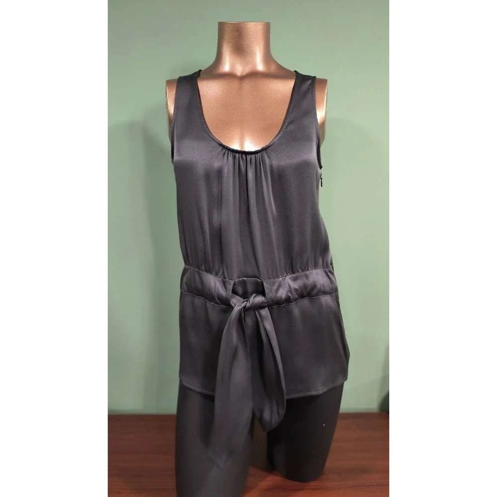 Tory‎ Burch Silk Sleeveless Tie Waist Top Charcoal Grey Bergdorf Goodman Size 2